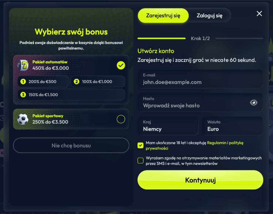 Winzter rejestracja