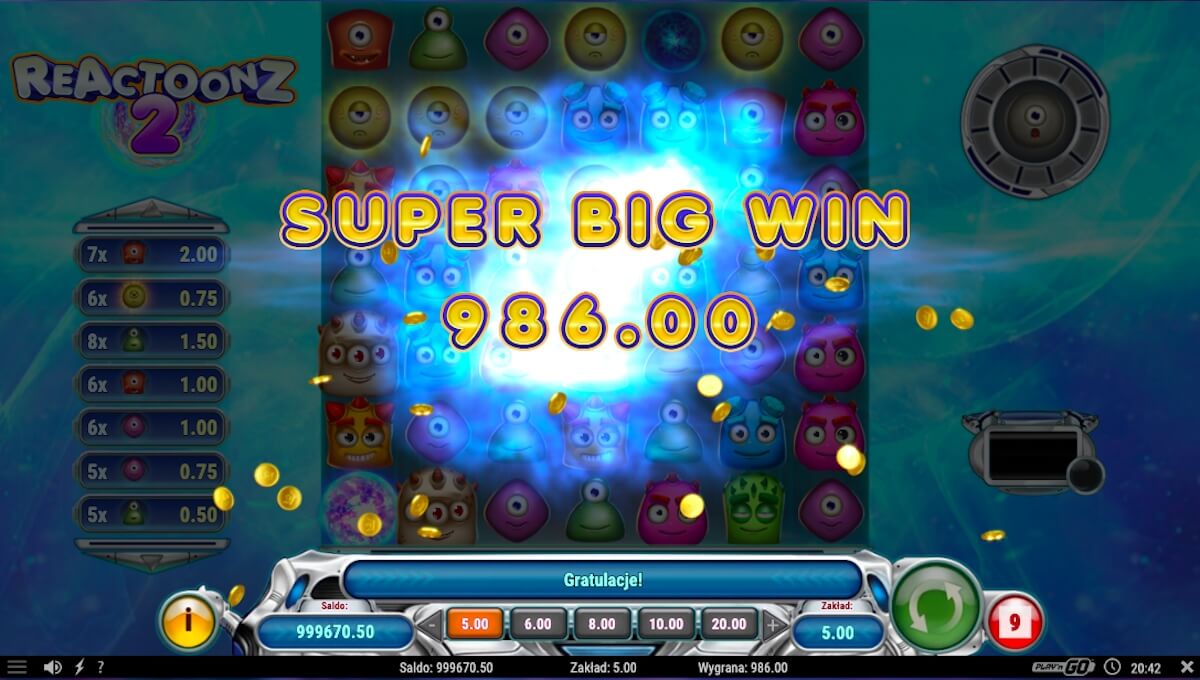 Automat Reactoonz 2 duża wygrana Automat Reactoonz 2 duża wygrana